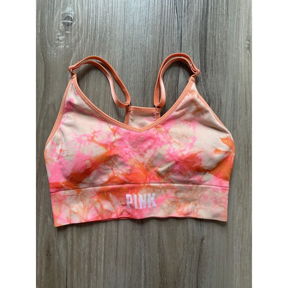 PINK Victoria Secret sports bra S pink tie dye seamless activewear top